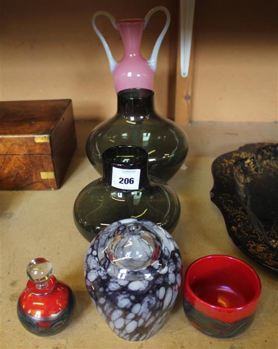 2 Whitefriars bowls, 2 Maltese glass items, etc (6)